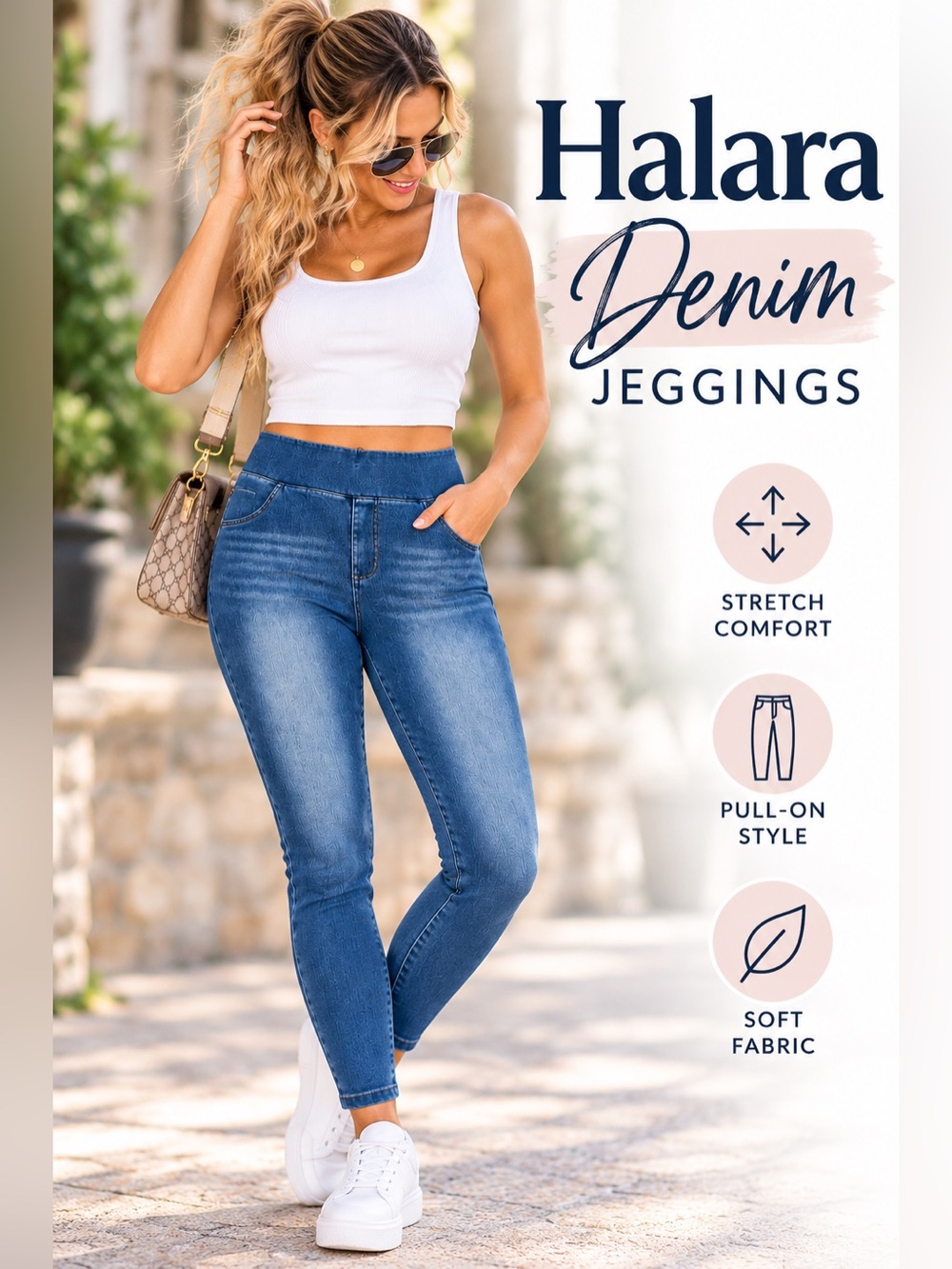 Halara Denim Pull On Skinny Jeggings Blue Stretch Jeans Size Small